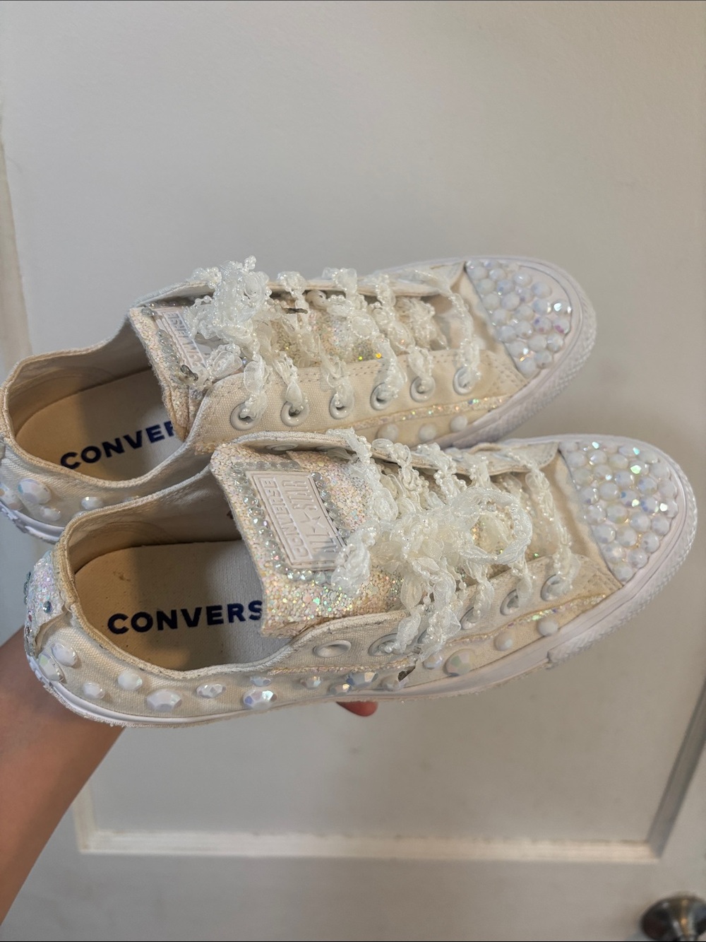 Converse White Iridescent Beaded Low Top Sneakers - Picture 7 of 10